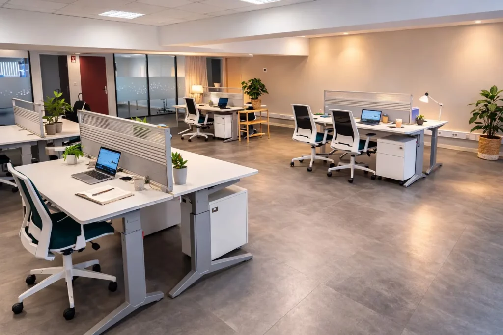 Open space de coworking à Grenoble avec bureaux partagés dans un espace calme et lumineux